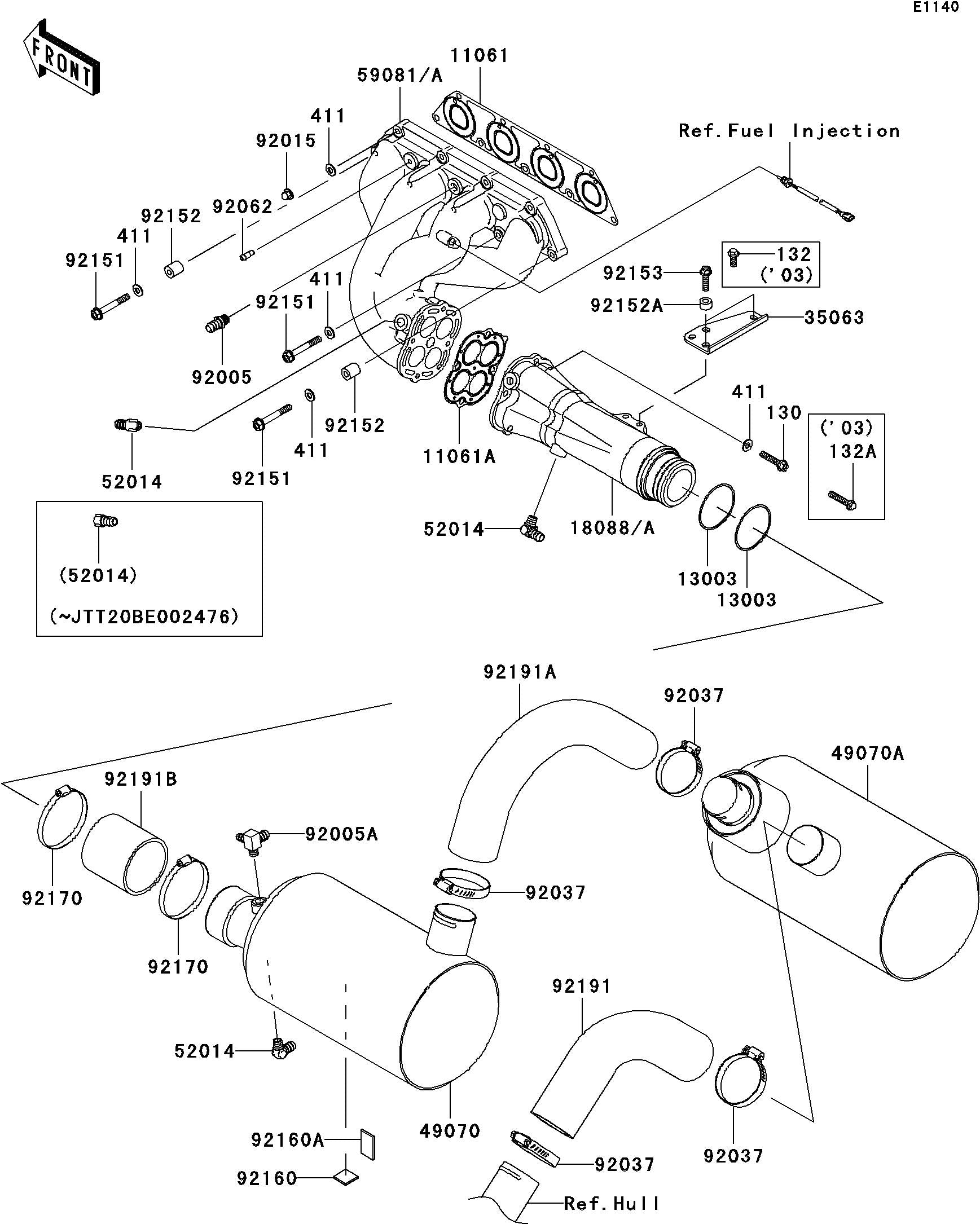 STX-12F'03 OEM (Mufflers) PIPE-EXHAUST Used with defect [K7220-33]