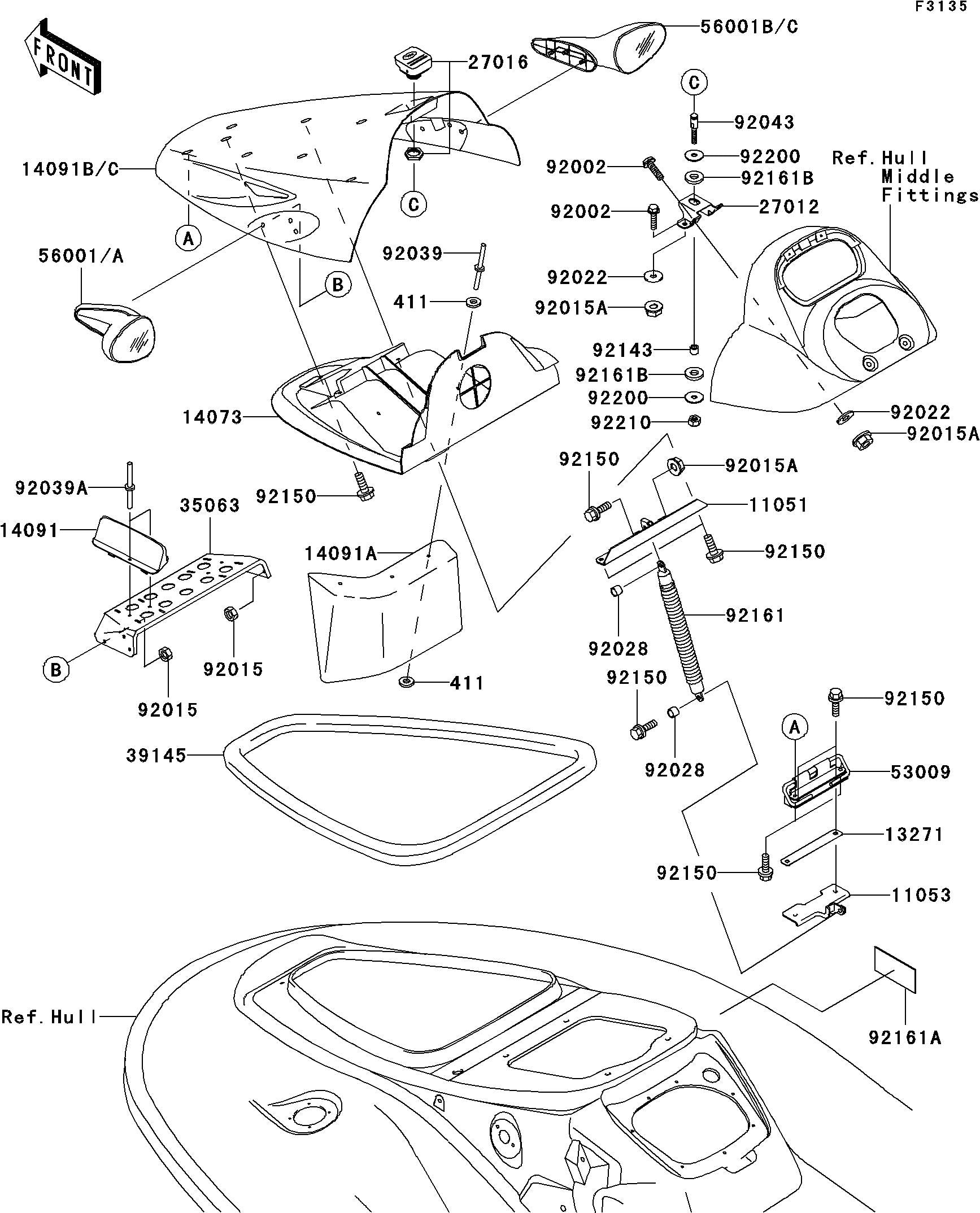 900STX'04 OEM (JT900-E1_Hull-Front-Fittings) DAMPER Used