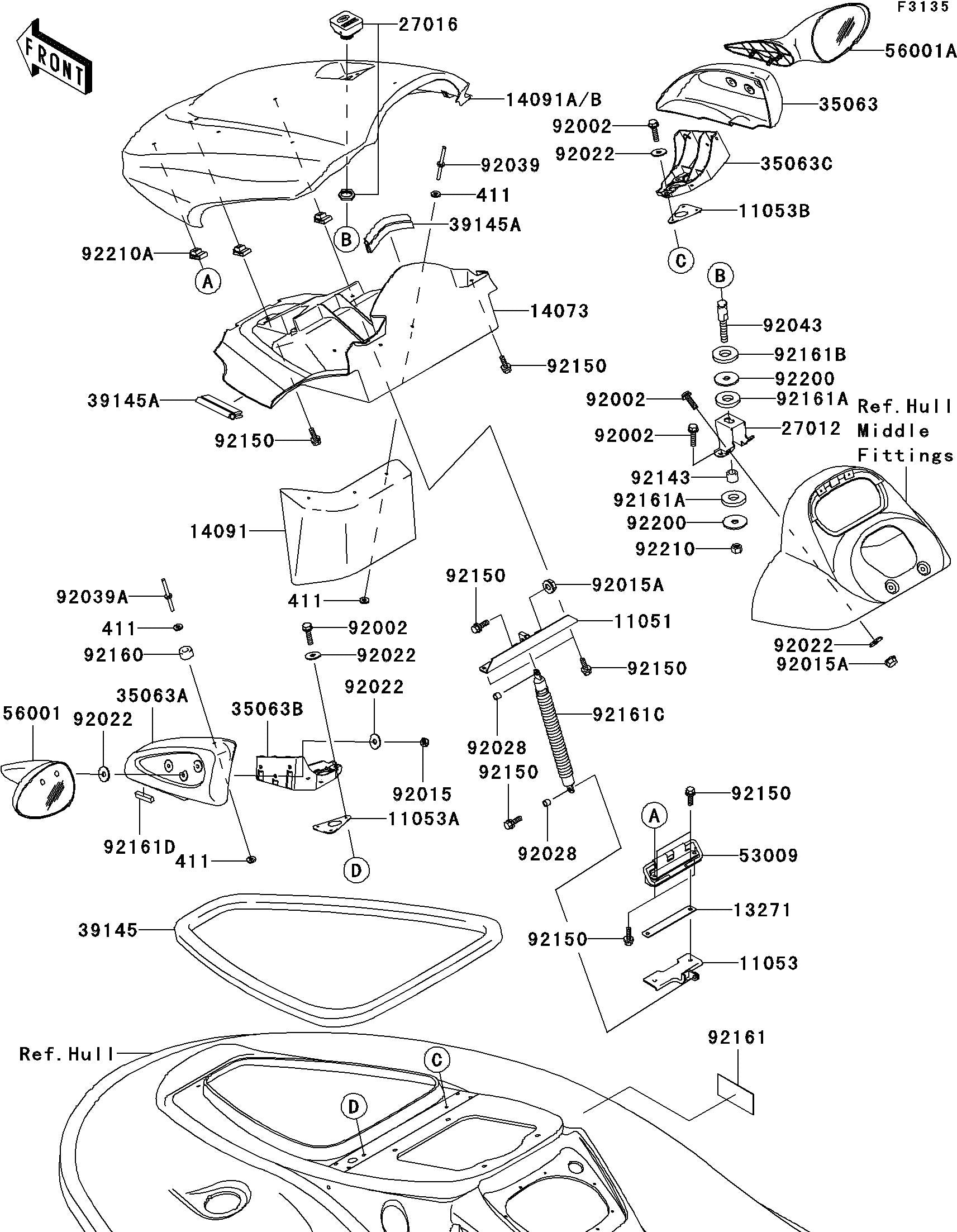STX-15F'04 OEM (Hull-Front-Fittings) MIRROR-ASSY,RH,F.S.BL Used [K4954-25]