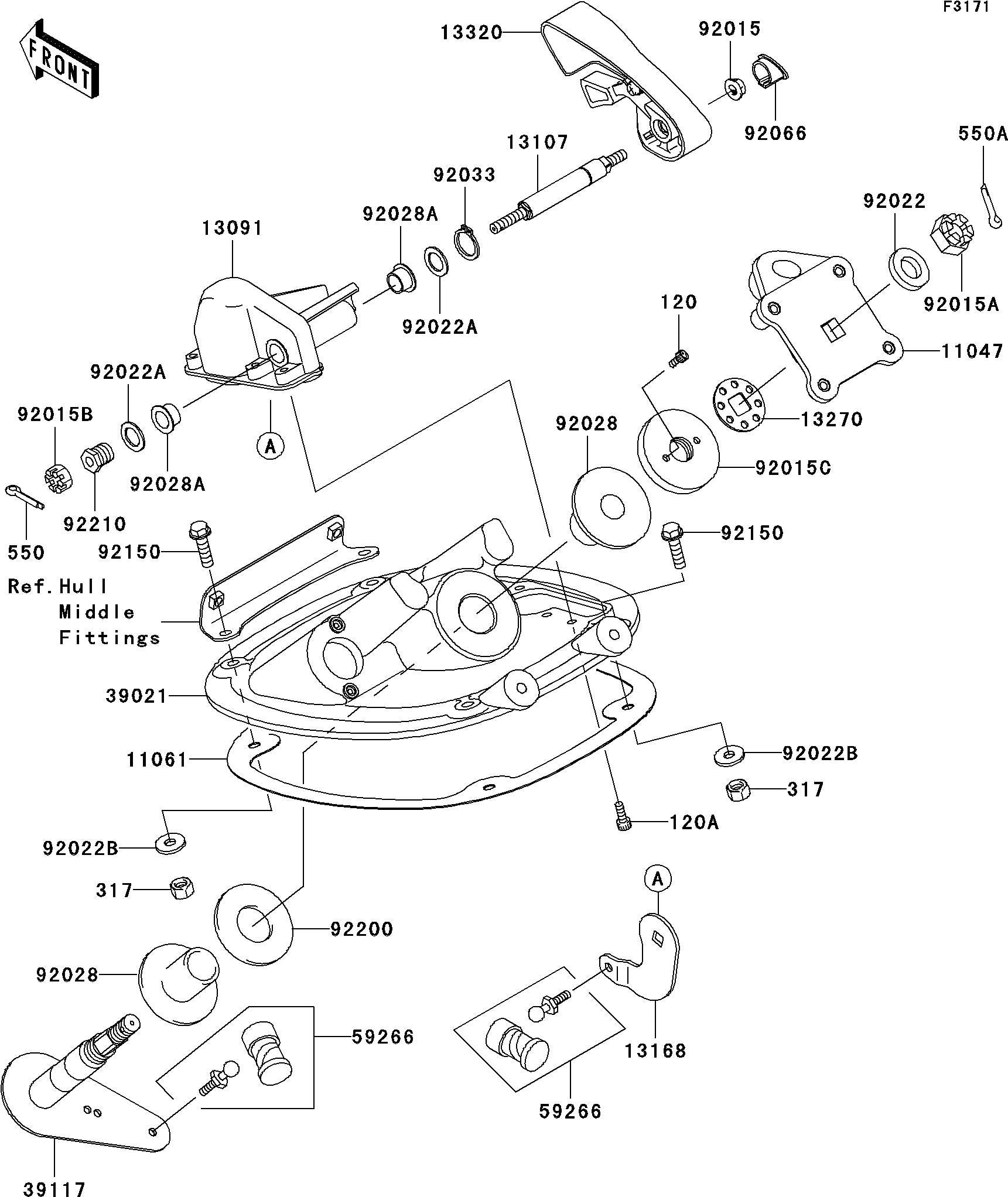 900STX'05 OEM (Handle-Pole) BRACKET-HANDLE POLE Used [K1808-22]