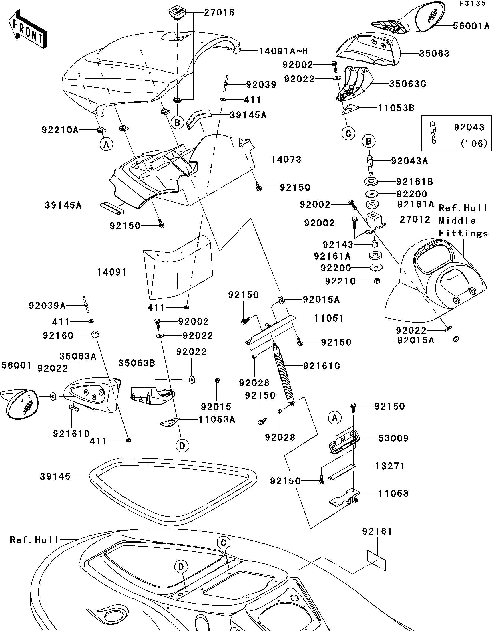STX-15F'08 OEM (Hull-Front-Fittings) HINGE,HATCH COVER Used [K3473-19]