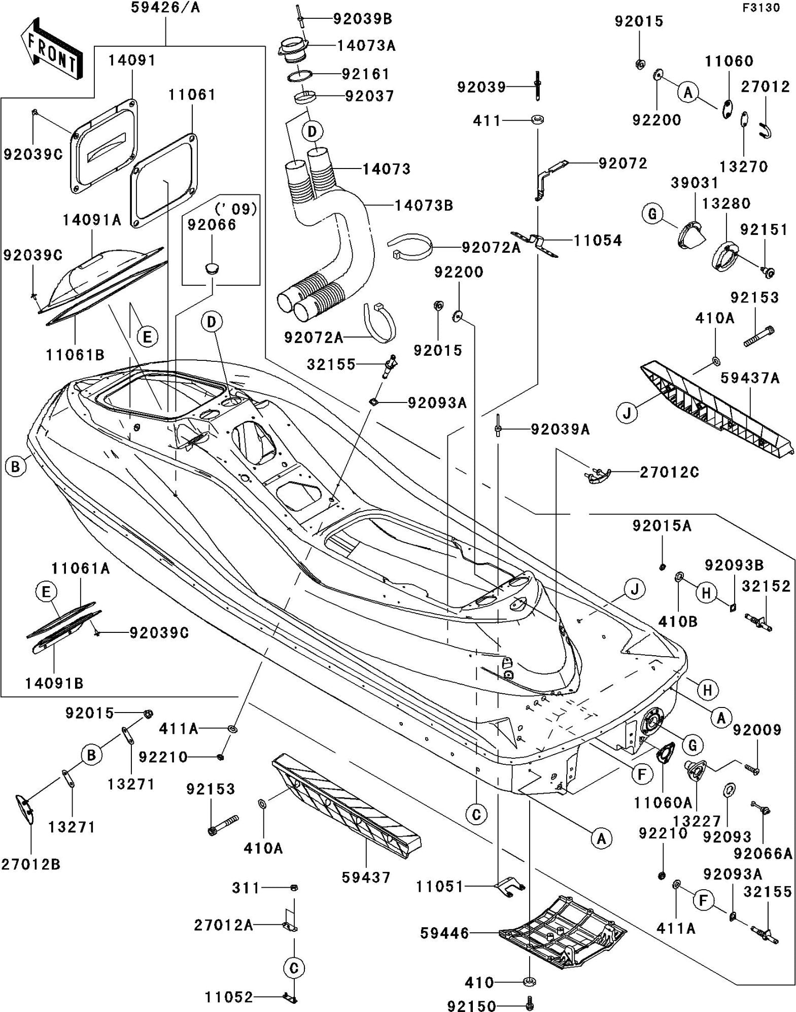 ULTRA260X'09 OEM (Hull) EXHAUST PIPE Used [K6543-49]