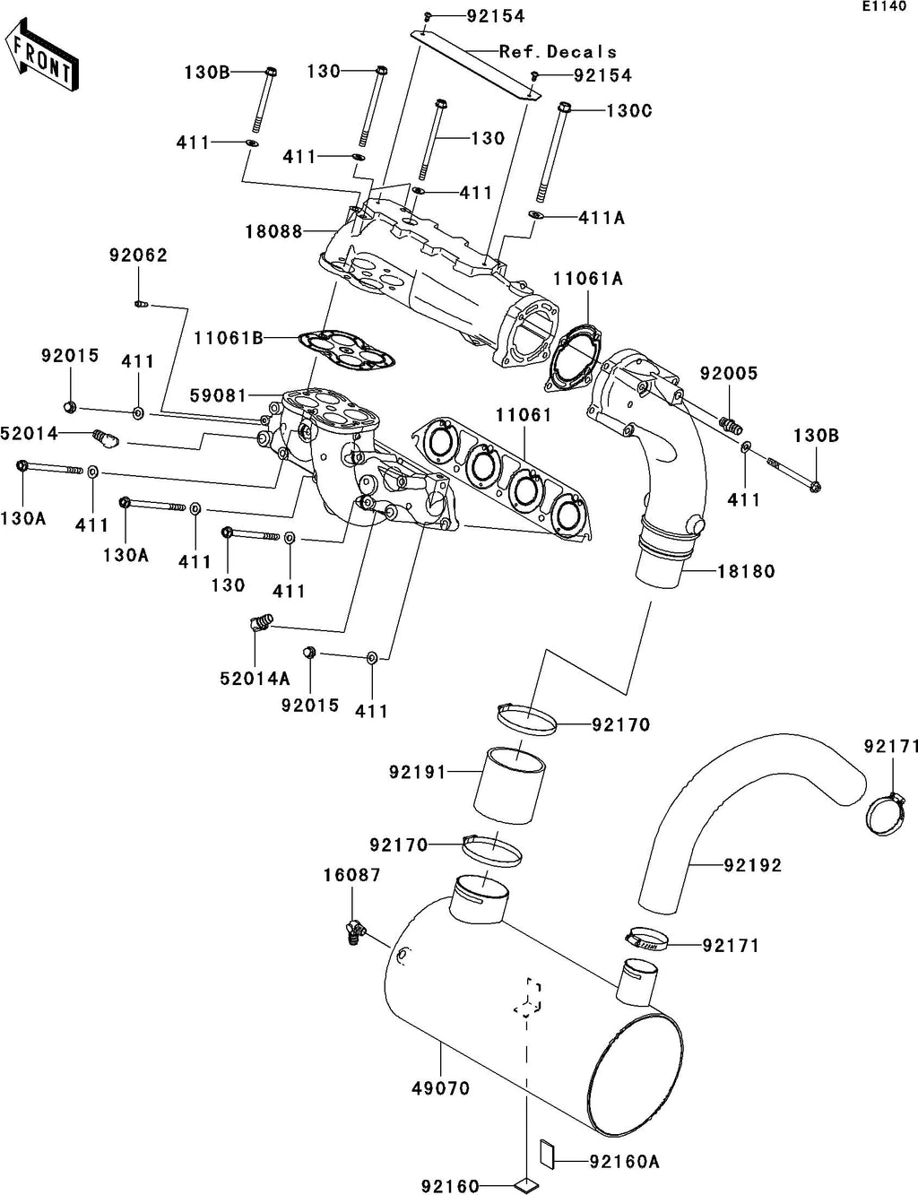 水上オートバイ用 Kawasaki ULTRA260X'10 OEM section (Mufflers) parts Used [K0956-44] ULTRA260X'10 OEM (Mufflers) MUFFLER-COMP,1ST Used [K0956-45]