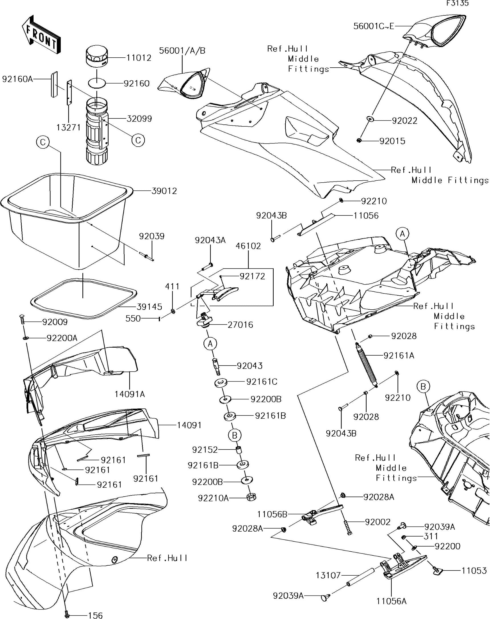 ULTRA310LX'15 OEM (Hull-Front-Fittings) MIRROR-ASSY,RH,C.L.GREEN Used [K5974-20]