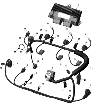 GTX 300'19 OEM (Engine-Harness-And-Electronic-Module) ENGINE WIRING HARNESS ASS'Y Used [X2207-42]