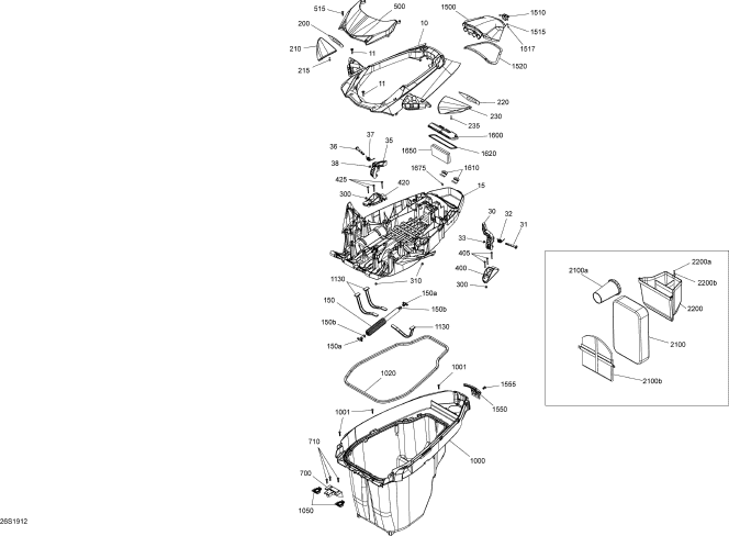 GTX 300'19 OEM (Front-Cover) REAR BIN ORGANIZER Used [X2207-73]