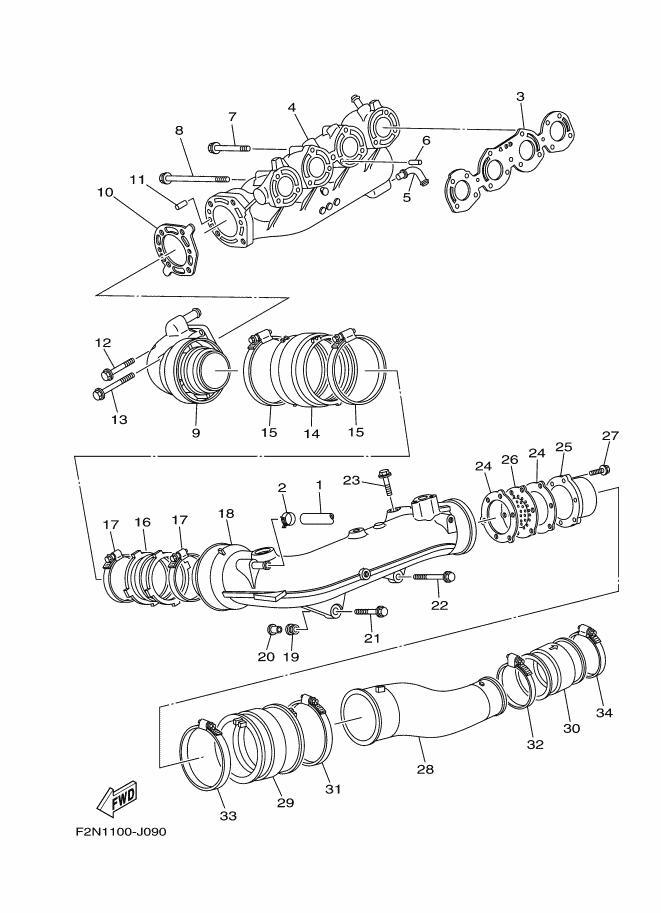 VXCruiser'10 OEM (EXHAUST-1) PIPE 3 Used [Y0927-22]